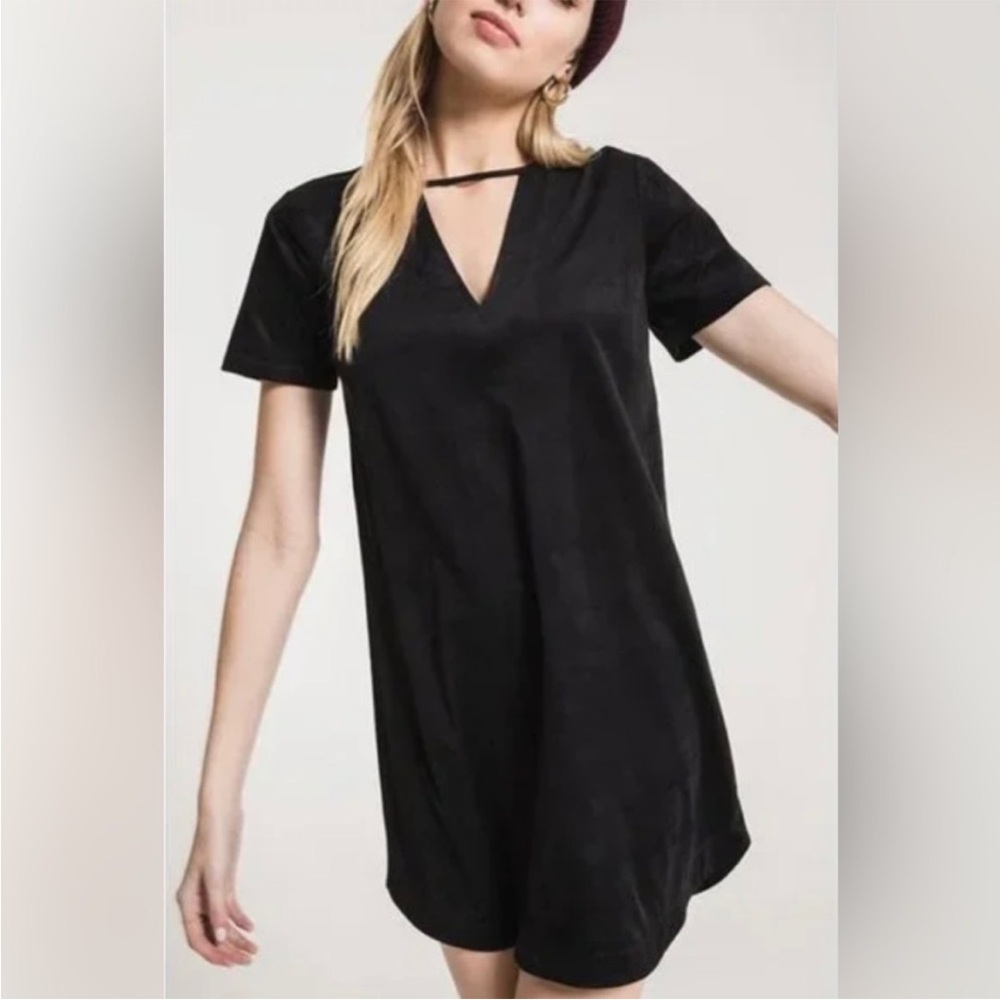 Cute, casual, trendy tshirt dress. Soft suede with keyhole in neckline.